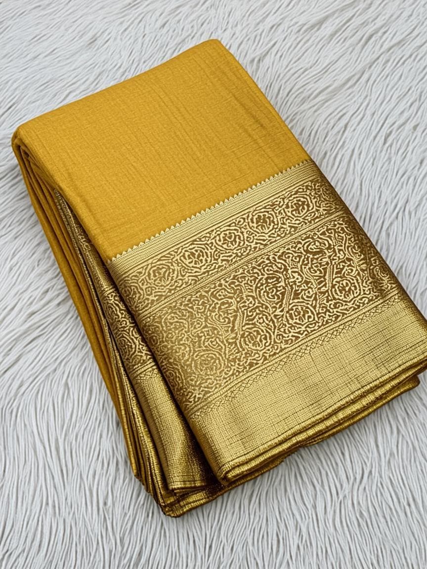 Handwoven mustard cotton saree for everyday heritage wear